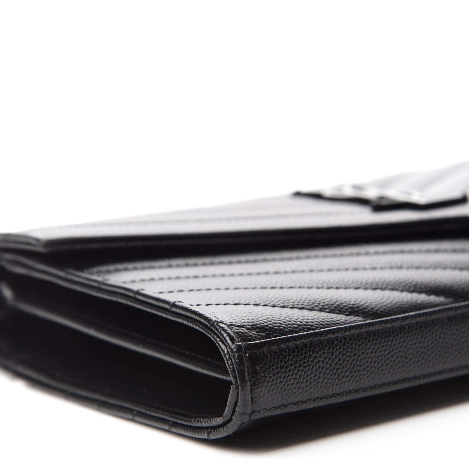 Saint Laurent Grain De Poudre Matelasse Chevron Monogram Chain Wallet Black 6 of 11