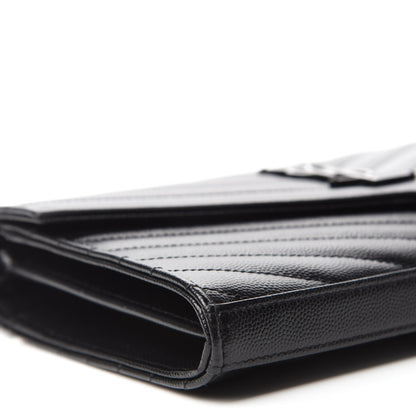 Saint Laurent Grain De Poudre Matelasse Chevron Monogram Chain Wallet Black 6 of 11