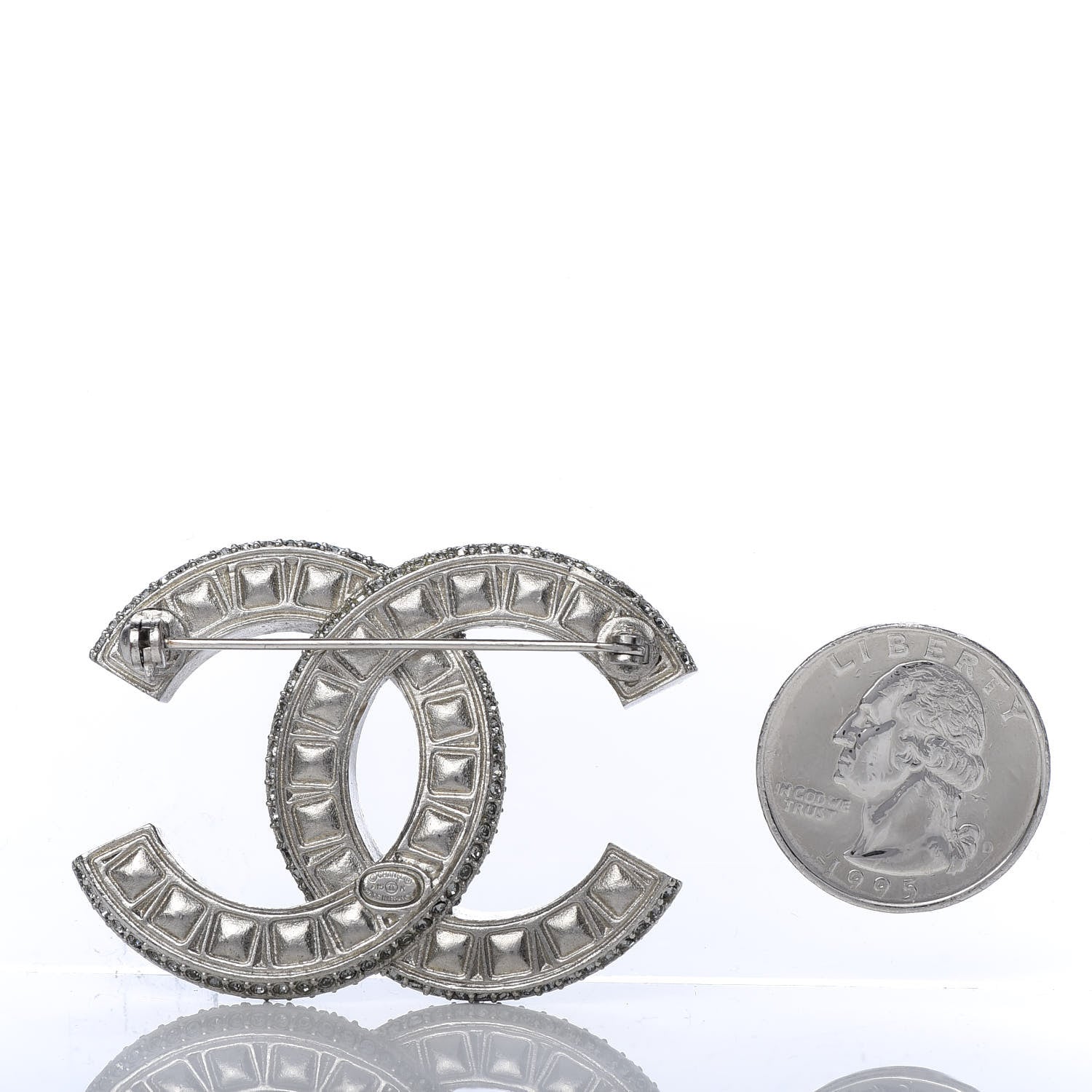 Chanel Baguette Crystal CC Brooch Silver Black 2 of 3