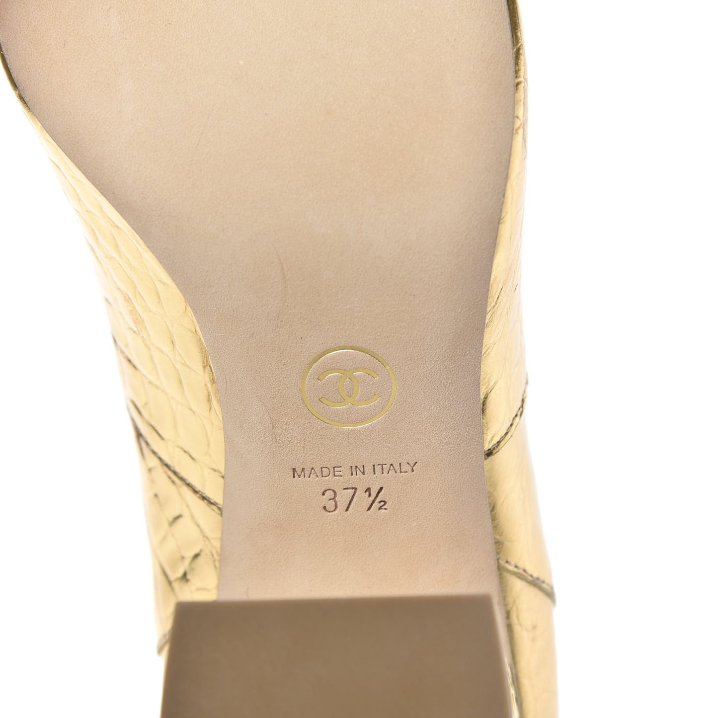 Calfskin Crocodile Embossed Cap Toe High Boots 37.5 Gold