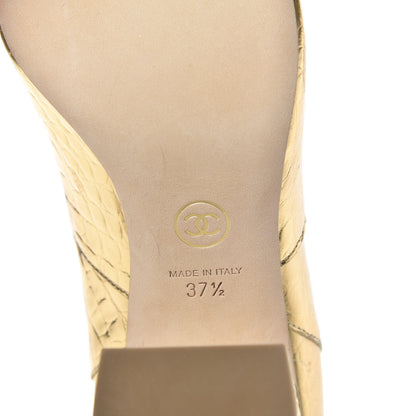 Chanel Calfskin Crocodile Embossed Cap Toe High Boots 37.5 Gold 7 of 11