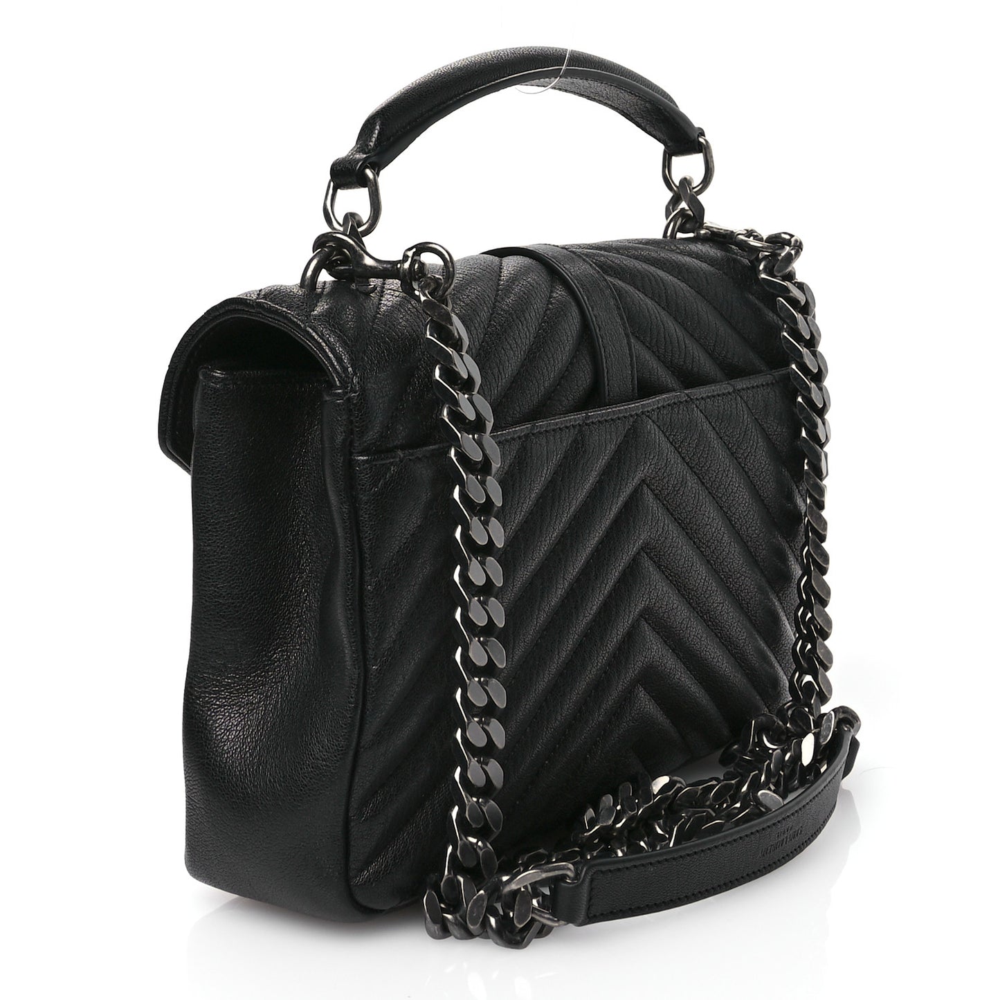 Sheepskin Matelasse Chevron Monogram Medium College Bag Black