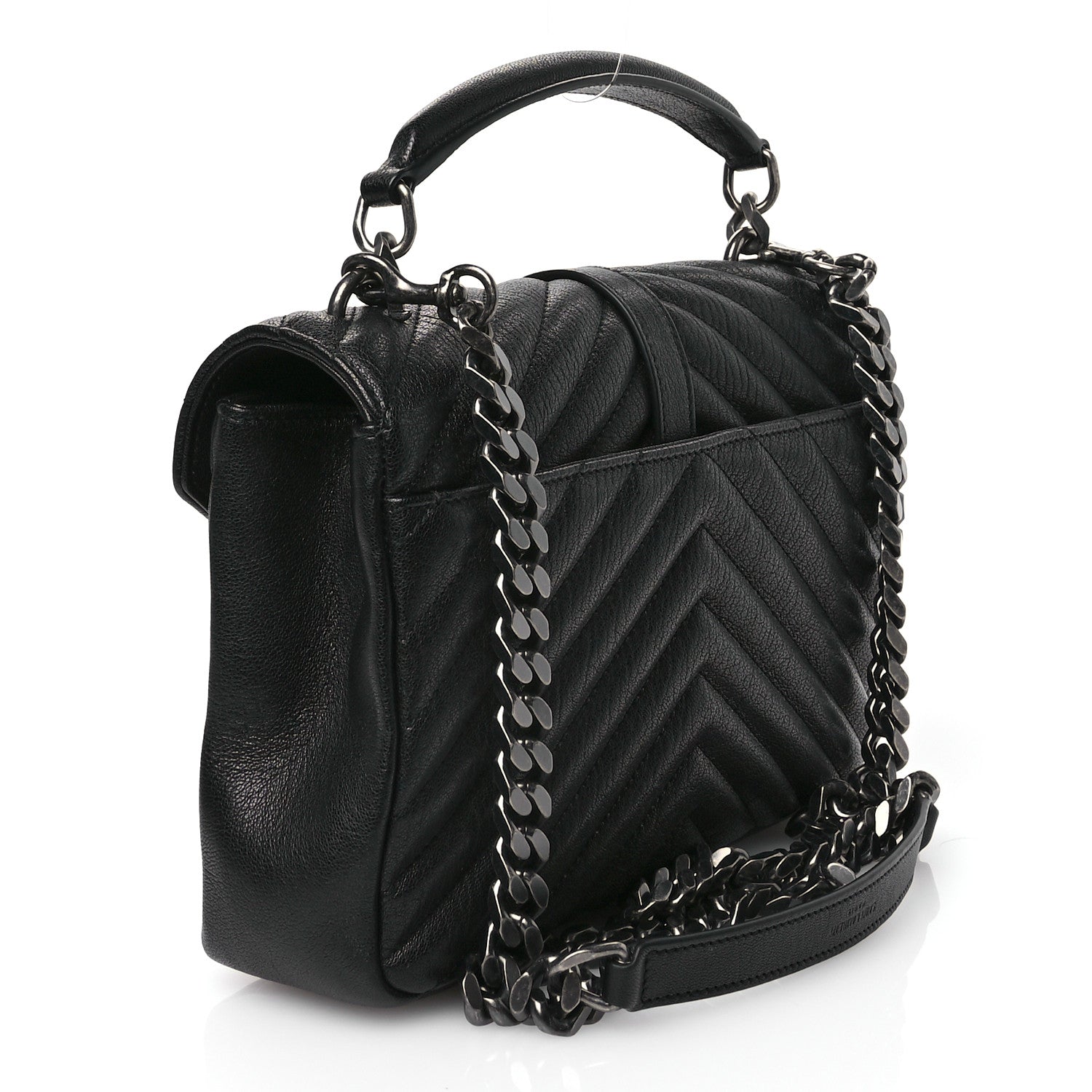 Saint Laurent Sheepskin Matelasse Chevron Monogram Medium College Bag Black 3 of 11