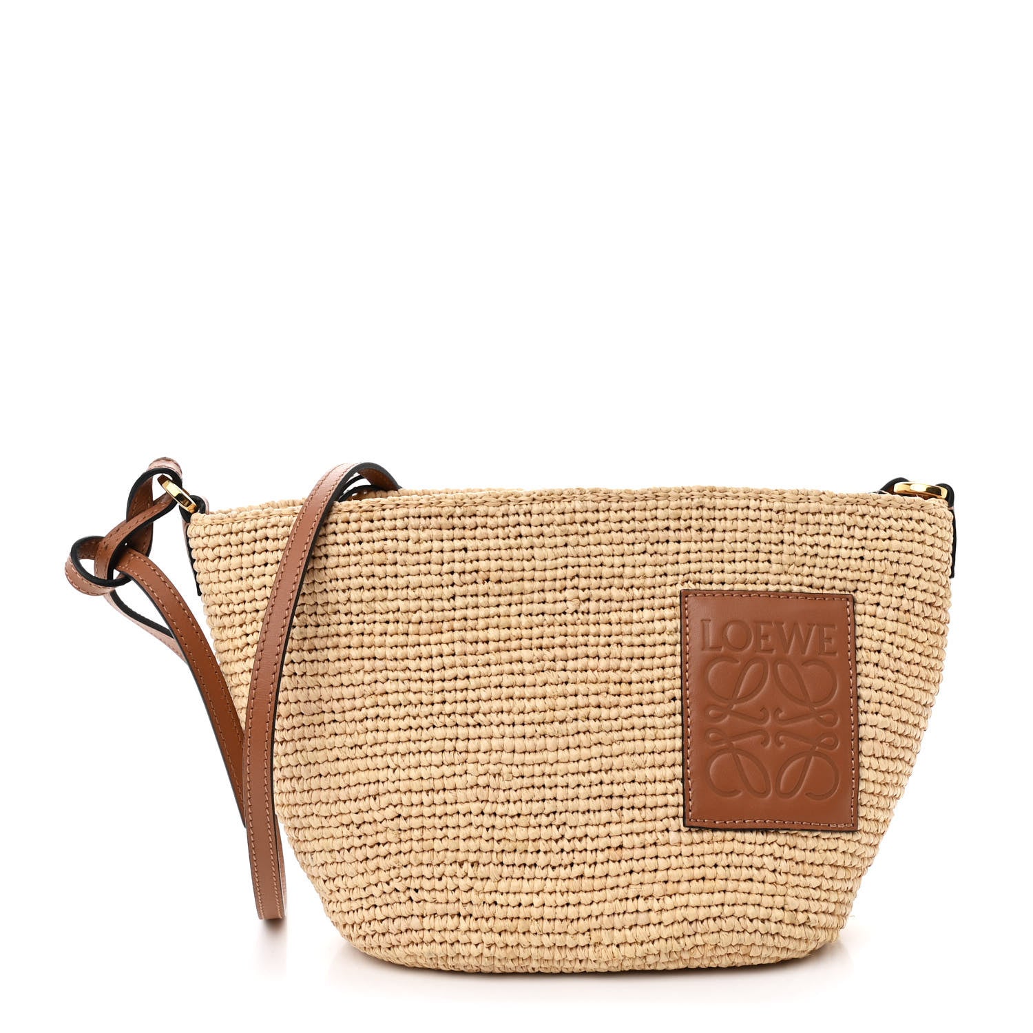 Loewe Calfskin Raffia Paulas Ibiza Pochette Bag Natural Tan 1 of 12