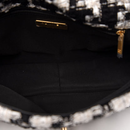 Chanel Tweed Quilted Large 19 Flap Black Ecru White 5 of 10