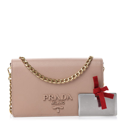 Prada Saffiano Lux Monocrome Chain Wallet Cipria 3 of 11