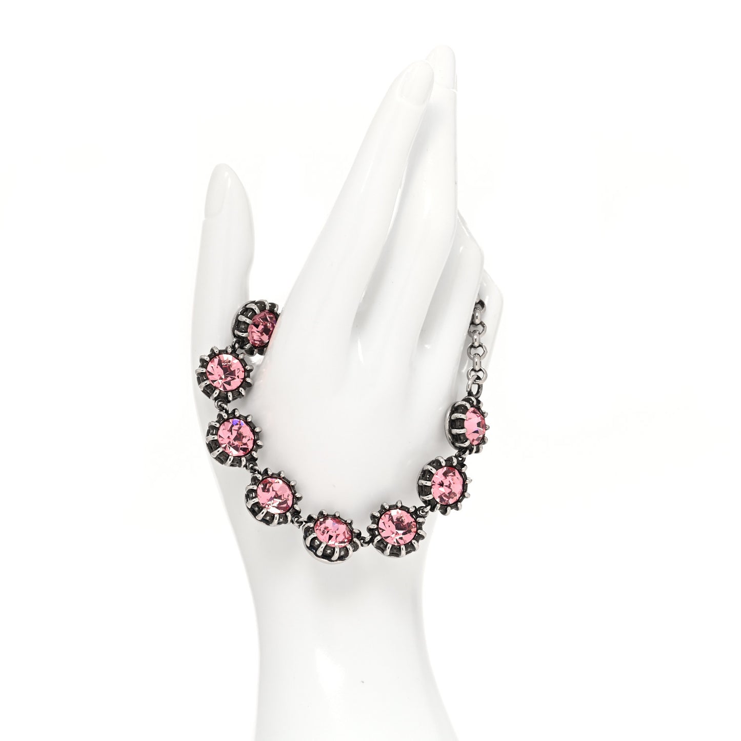 Crystal Metal Feline Bracelet Silver Pink