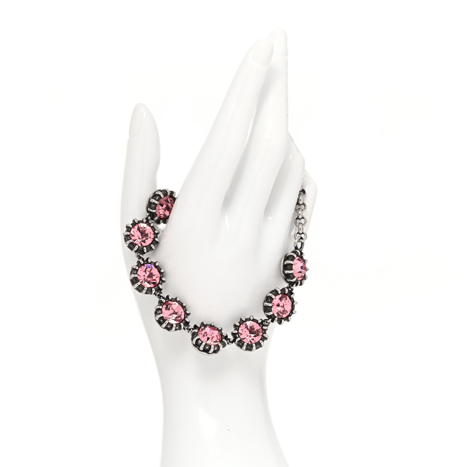 Gucci Crystal Metal Feline Bracelet Silver Pink 2 of 5