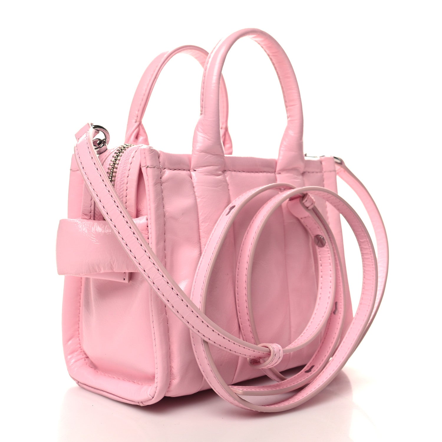 Marc Jacobs Shiny Crinkled Calfskin Mini The Tote Bag Pink 3 of 11