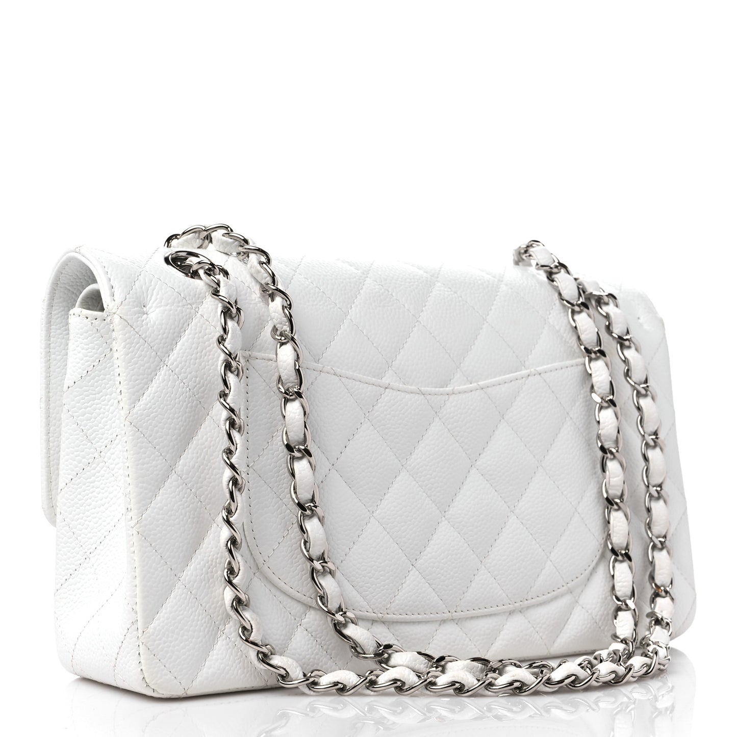 Caviar Quilted Medium Double Flap White