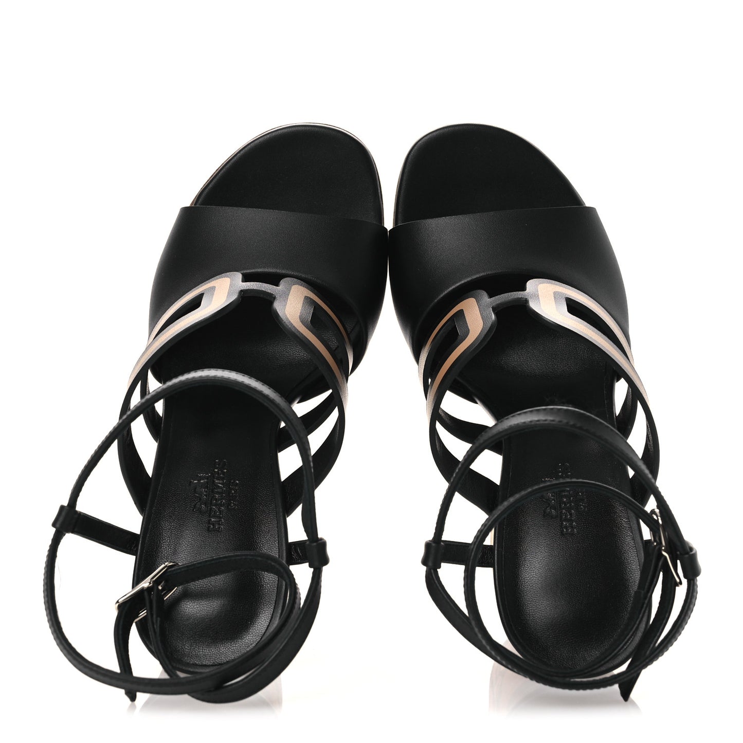 Calfskin Klara 100 Wedge Sandals 35 Black Natural