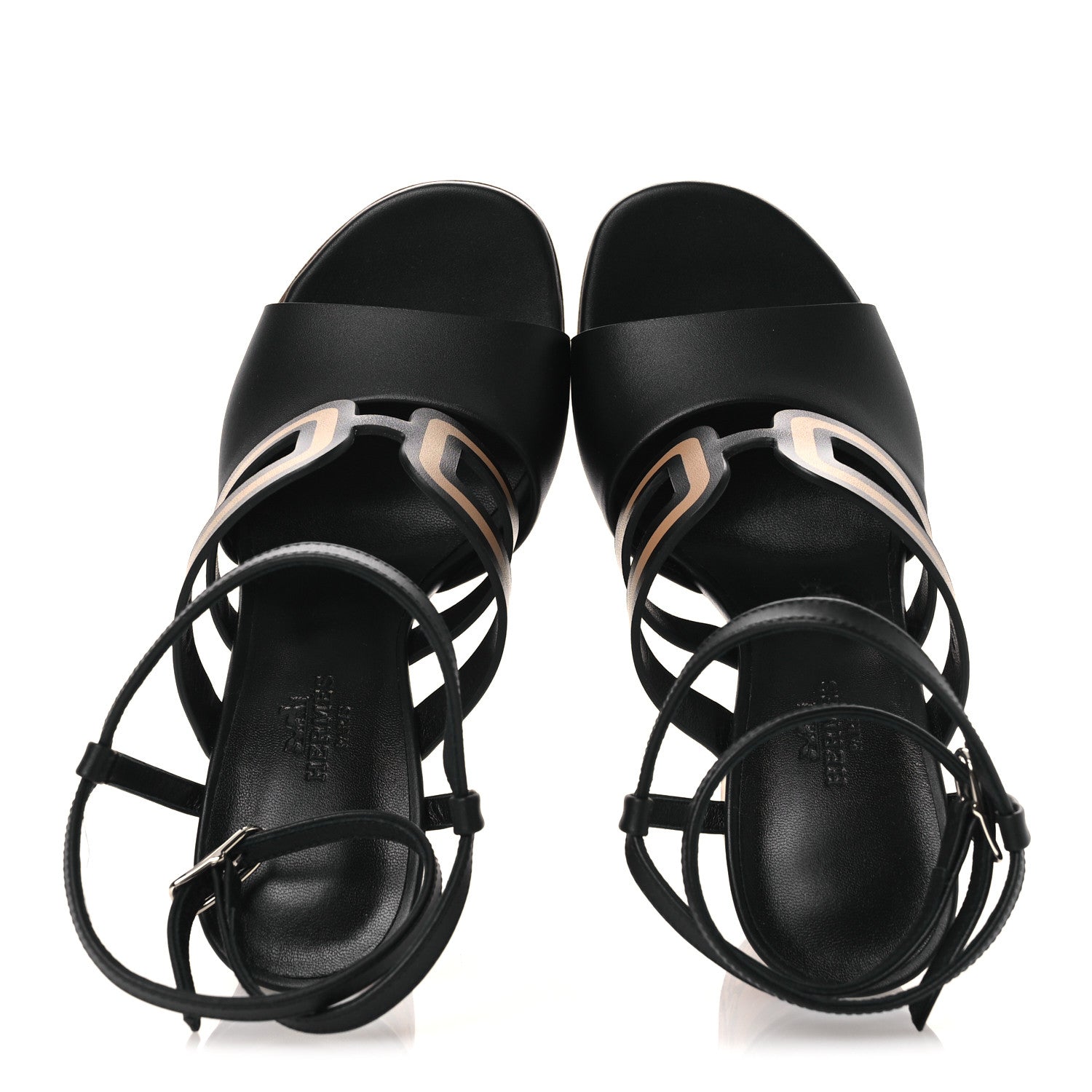 Hermes Calfskin Klara 100 Wedge Sandals 35 Black Natural 2 of 13