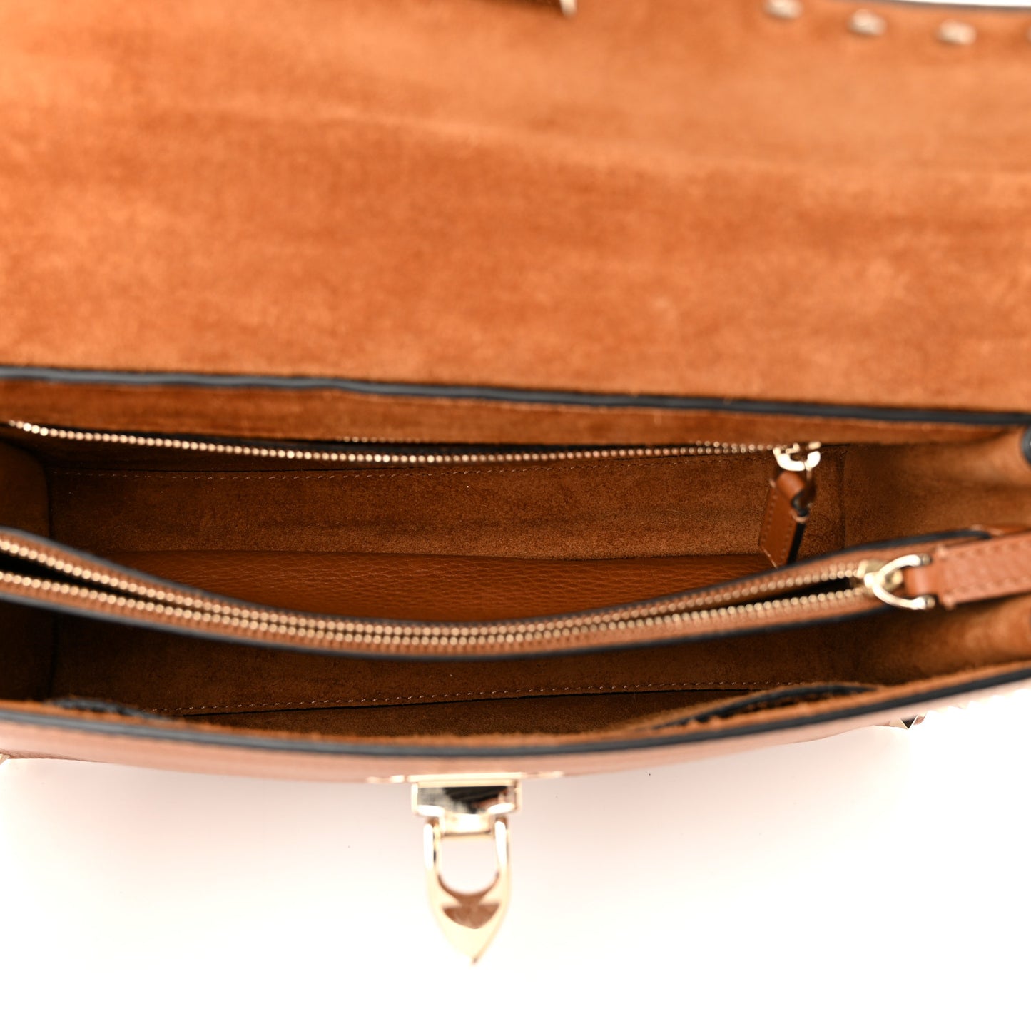 Pebbled Calfskin Small Rockstud Single Handle Flap Bag Light Cuir