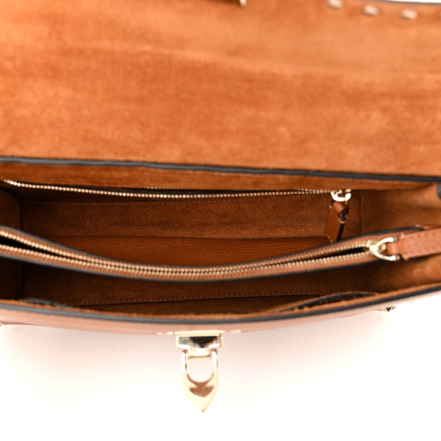 Valentino Garavani Pebbled Calfskin Small Rockstud Single Handle Flap Bag Light Cuir 5 of 9