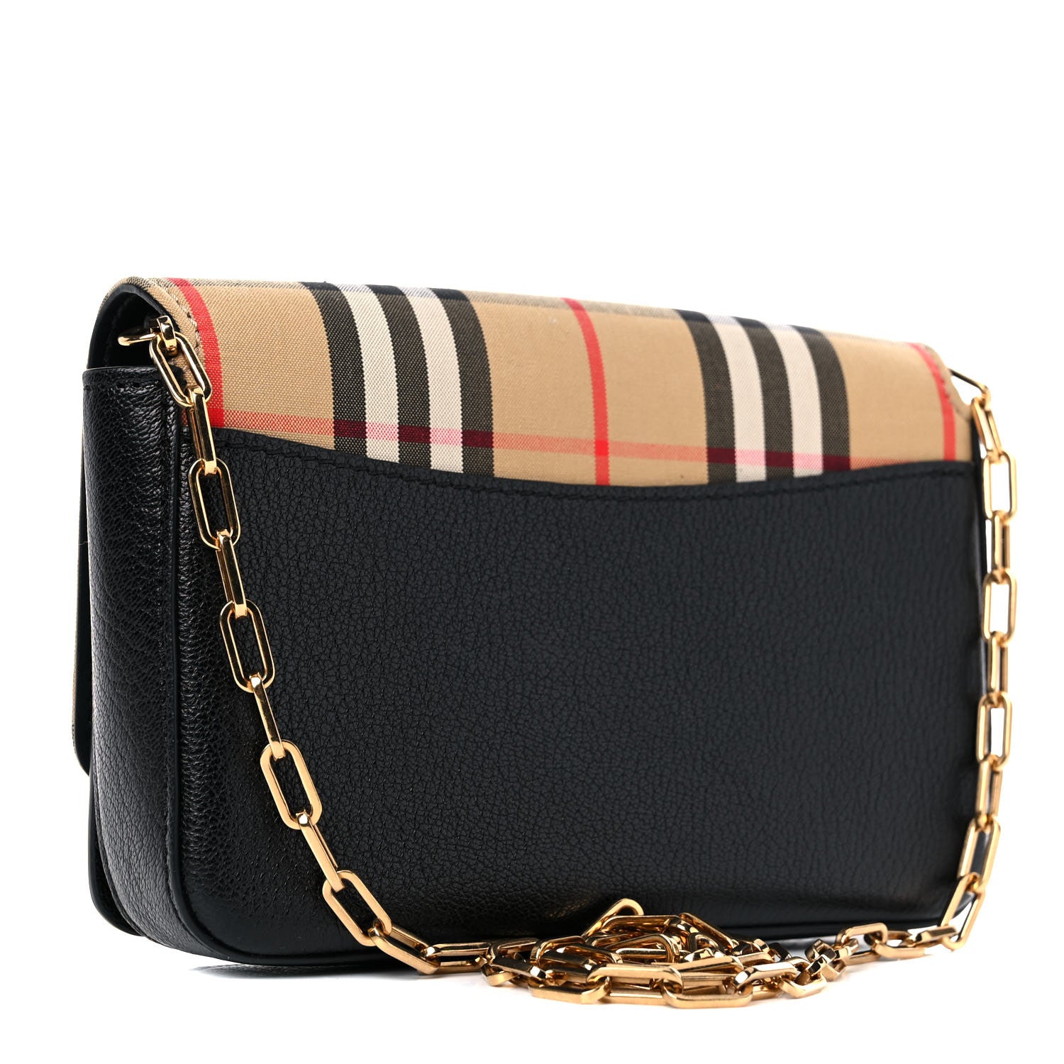 Burberry Goatskin Cotton Canvas Vintage Check D-Ring Mini Bag Black Antique Yellow 2 of 15