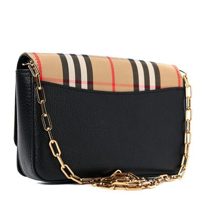 Burberry Goatskin Cotton Canvas Vintage Check D-Ring Mini Bag Black Antique Yellow 2 of 15