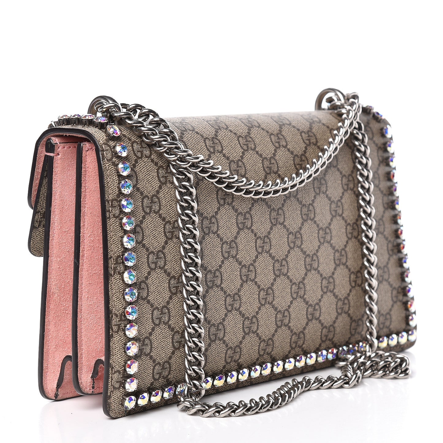 GG Supreme Monogram Suede Crystal Small Dionysus Shoulder Bag Beige Ebony Light Peonia
