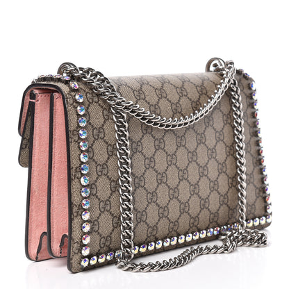 Gucci GG Supreme Monogram Suede Crystal Small Dionysus Shoulder Bag Beige Ebony Light Peonia 3 of 12