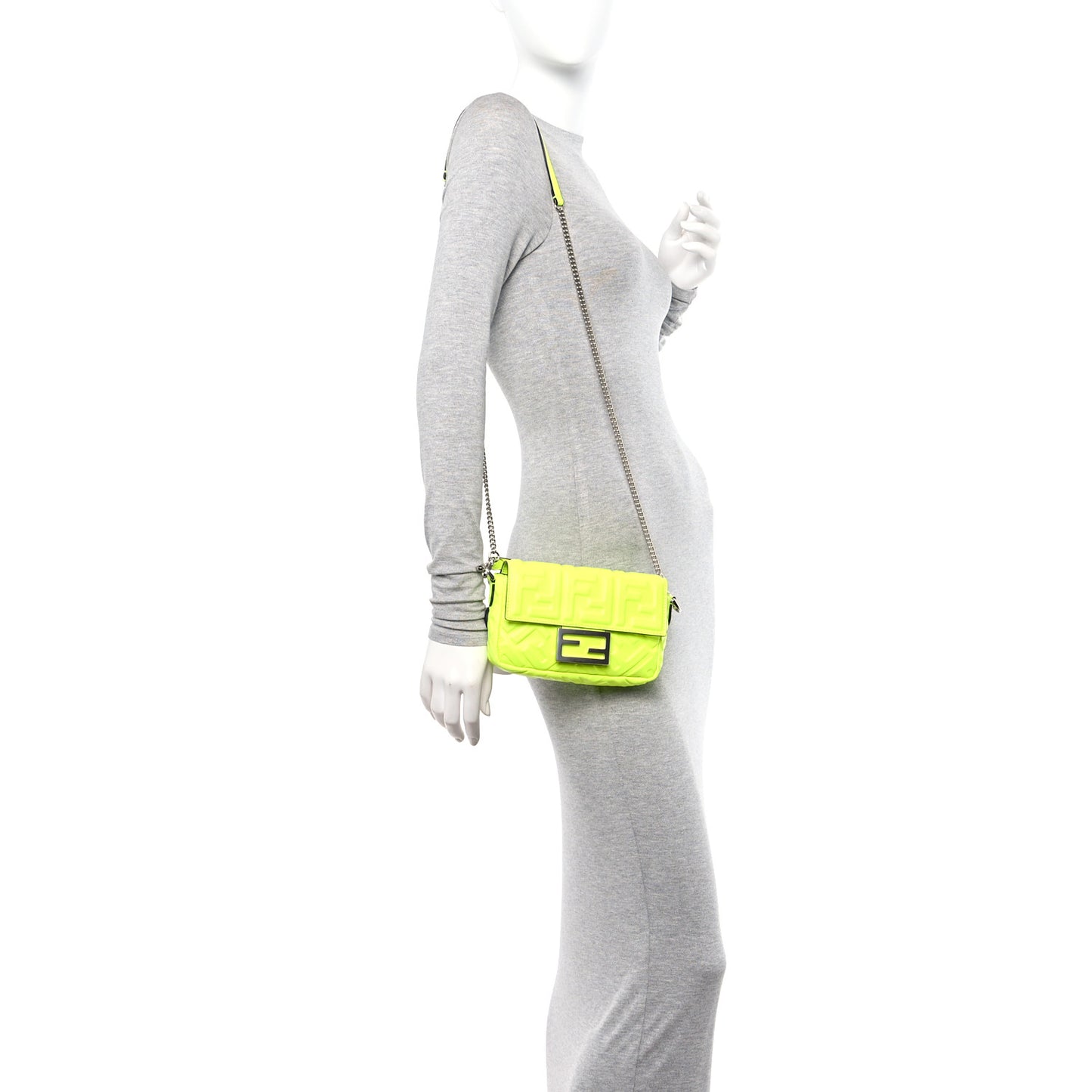 Nappa FF 1974 Embossed Mini Baguette Neon Yellow