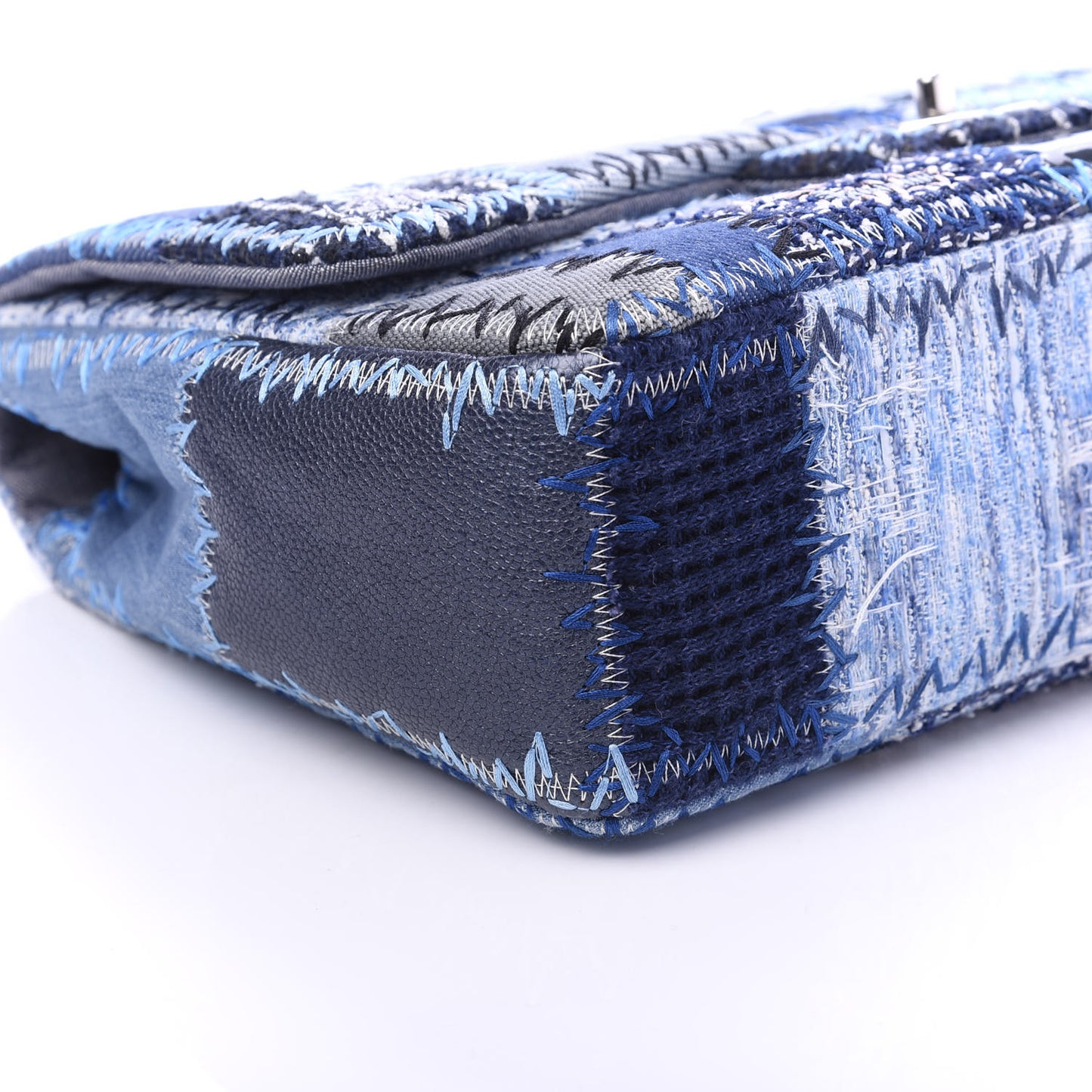 Denim Tweed Patchwork Jumbo Single Flap Blue