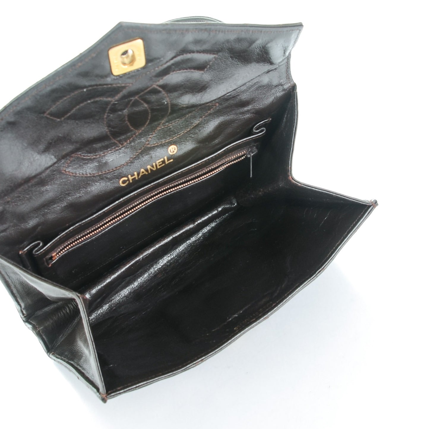 Lambskin Quilted Envelope Single Flap Brown