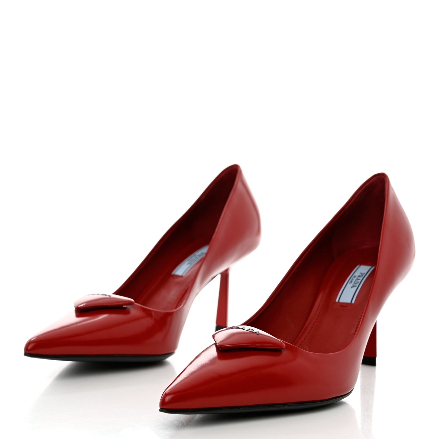 Spazzolato Triangle Logo Pointed Toe 75mm Pumps 37.5 Scarlatto