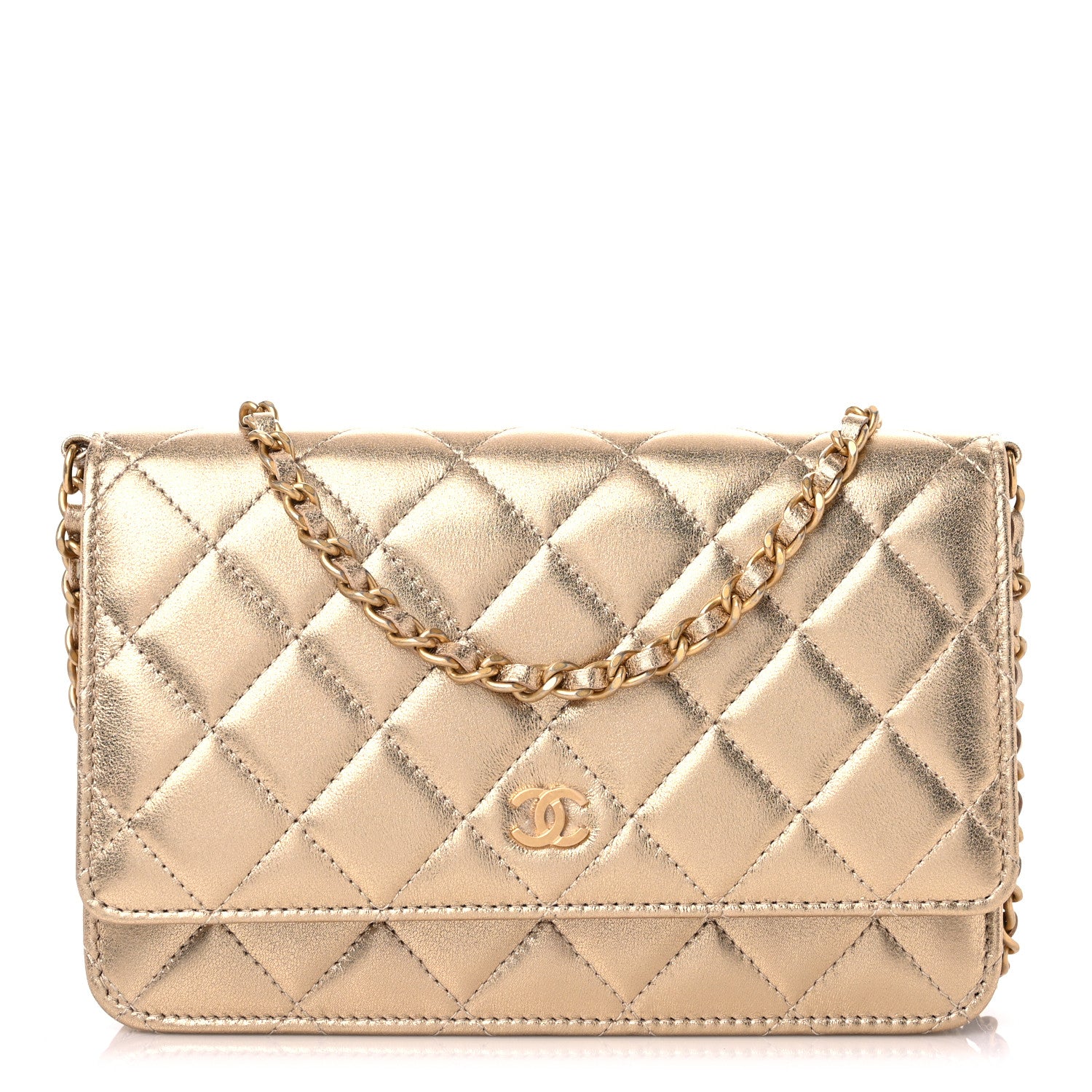 Chanel Metallic Lambskin Quilted Wallet On Chain WOC Gold 1 of 11