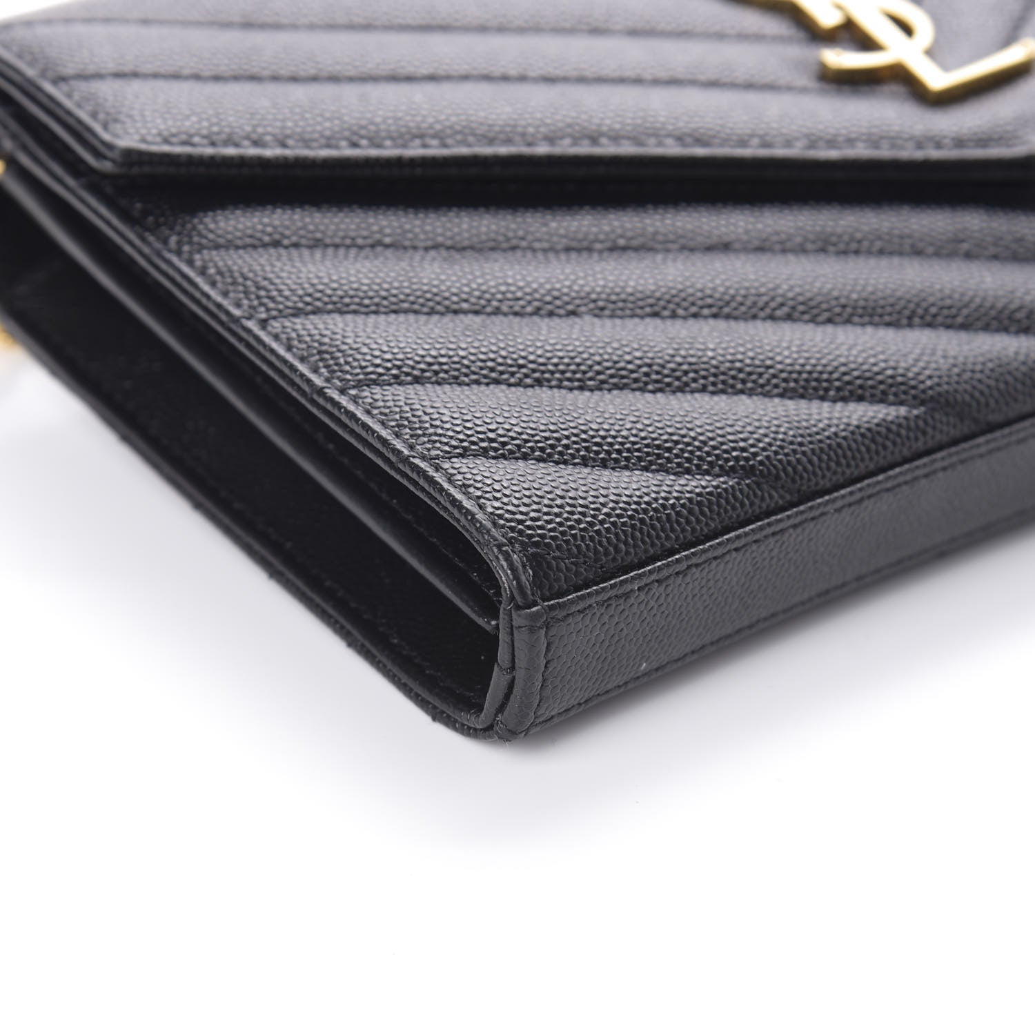 Saint Laurent Grain De Poudre Matelasse Chevron Monogram Chain Wallet Black 7 of 8