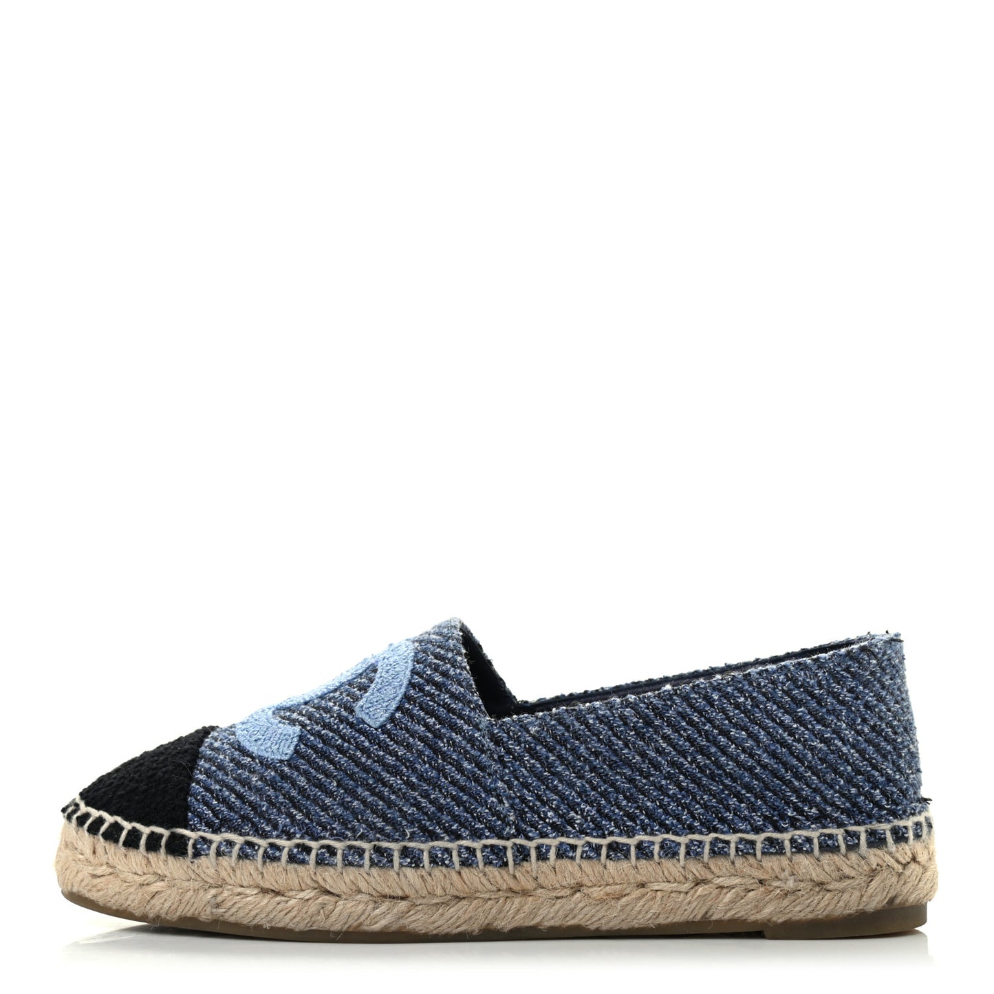 Cotton Tweed CC Espadrilles 36 Blue Ecru Black