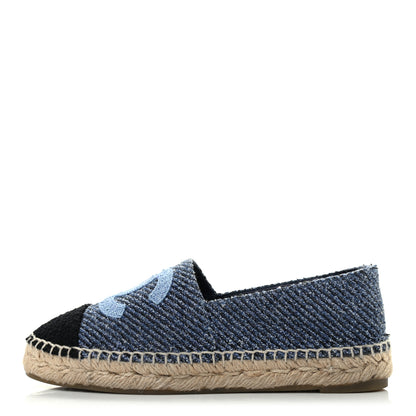 Chanel Cotton Tweed CC Espadrilles 36 Blue Ecru Black 1 of 7