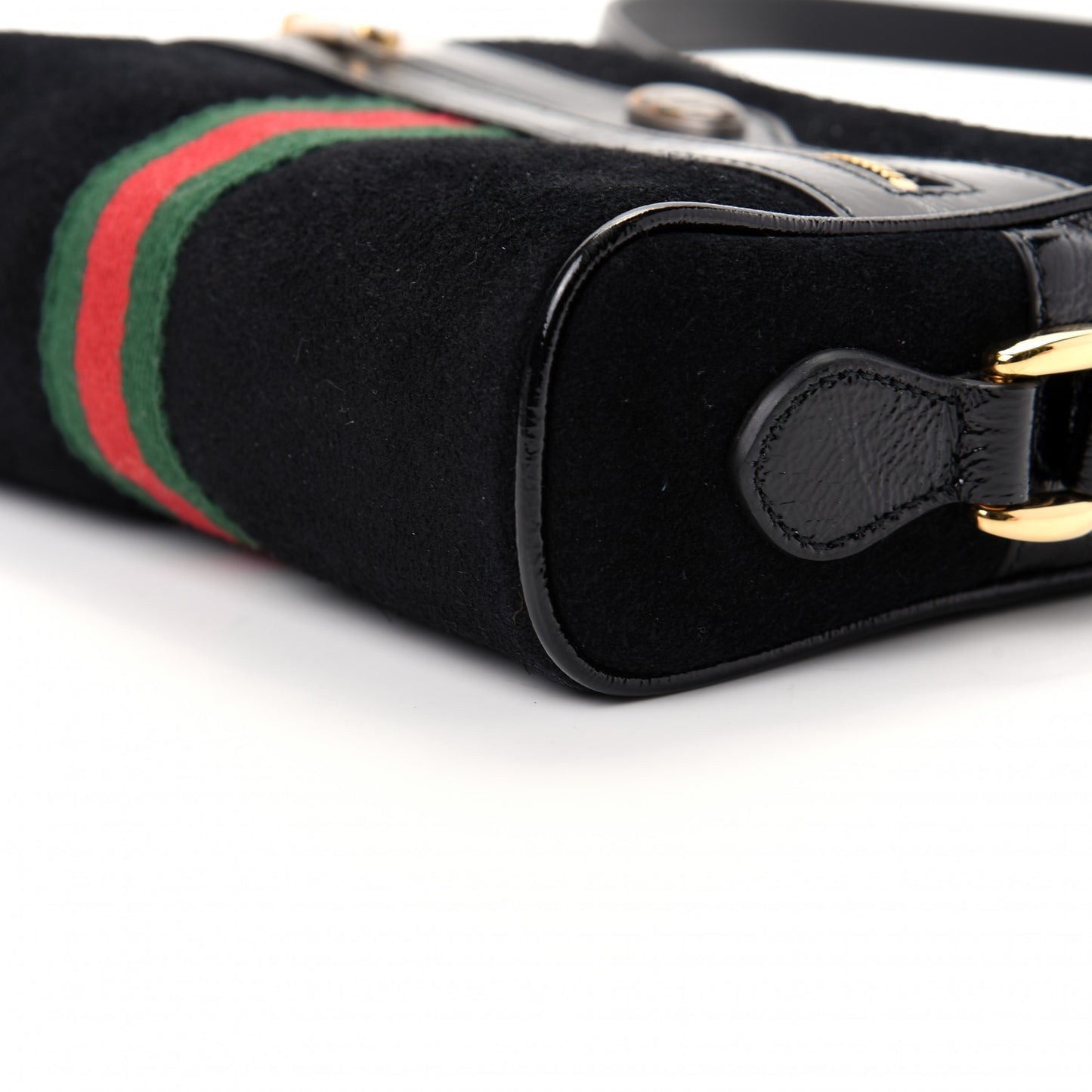 Suede Patent Web Mini Ophidia Shoulder Bag Black