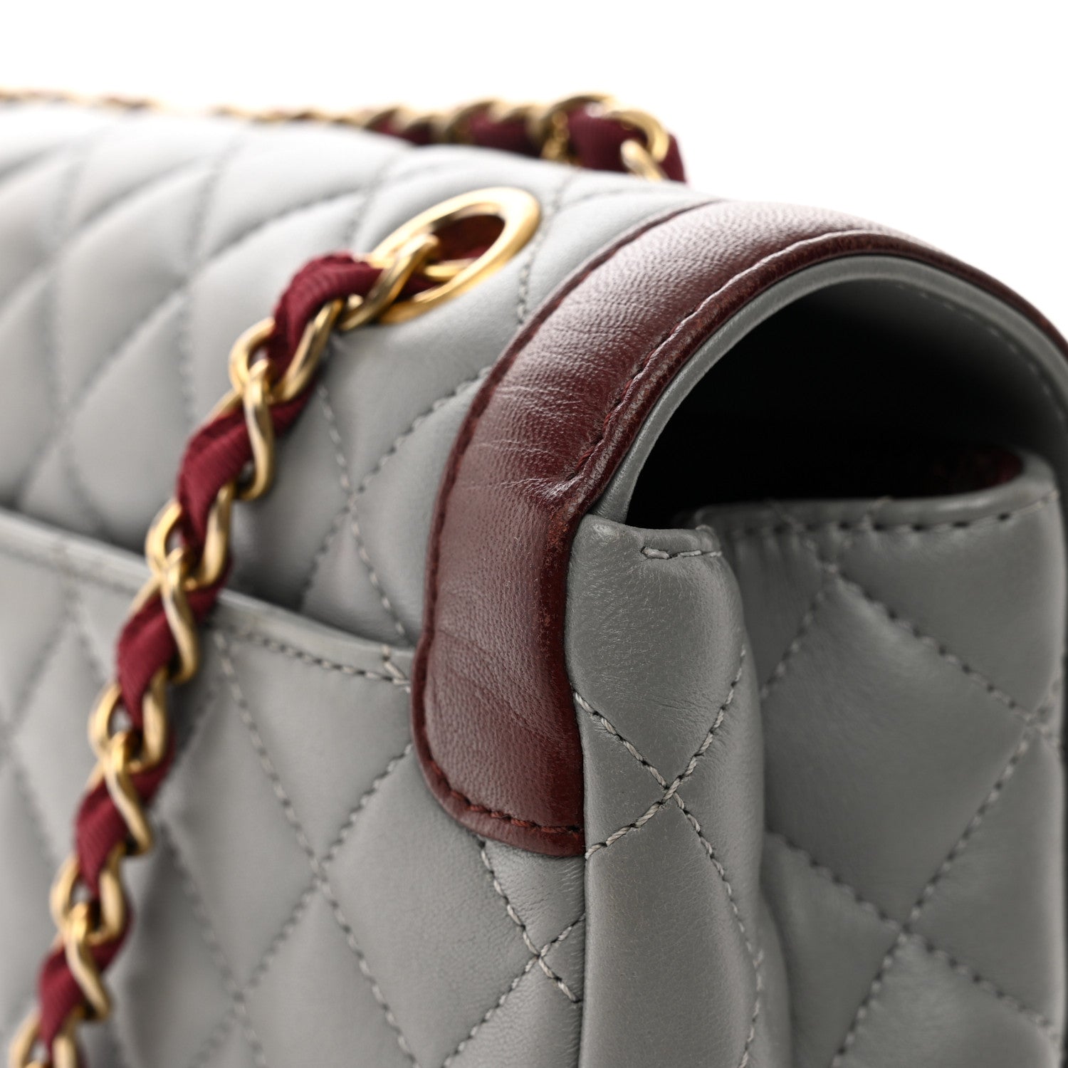 Chanel Lambskin Quilted Medium Two Tone Day Flap Grey Burgundy Grey Burgundy 10 of 11