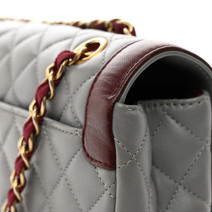 Chanel Lambskin Quilted Medium Two Tone Day Flap Grey Burgundy Grey Burgundy 10 of 11