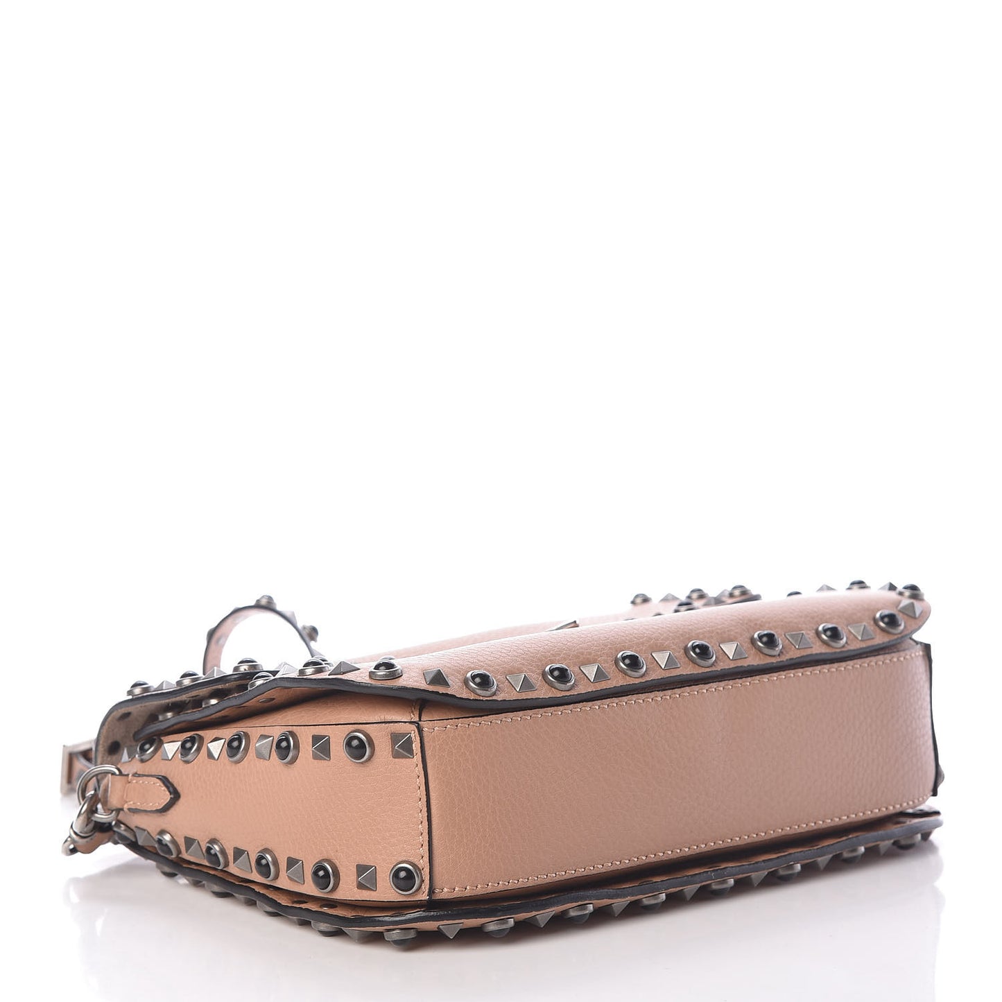 Pebbled Calfskin Medium Rockstud Rolling Flap Saddle Bag Soft Noisette