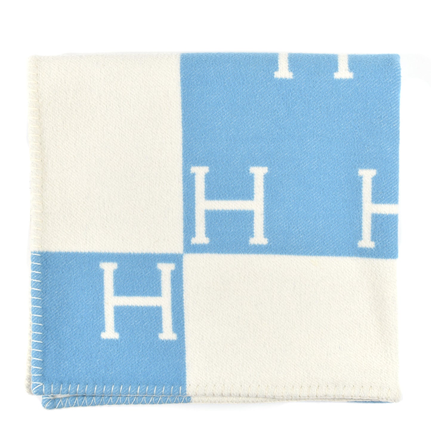 Wool Cashmere Avalon Baby Blanket Bleu Genievre White