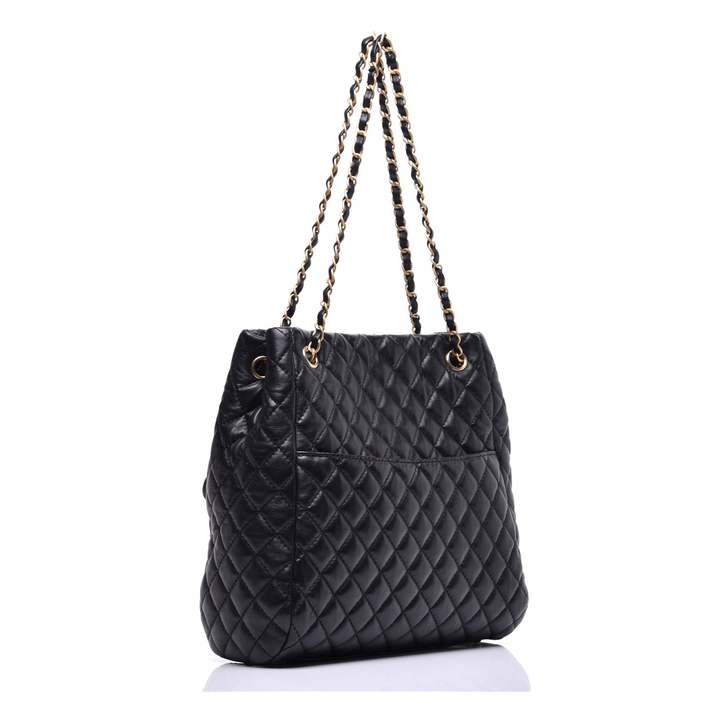 Lambskin Quilted Large Fluffy CC Shopping Tote Black