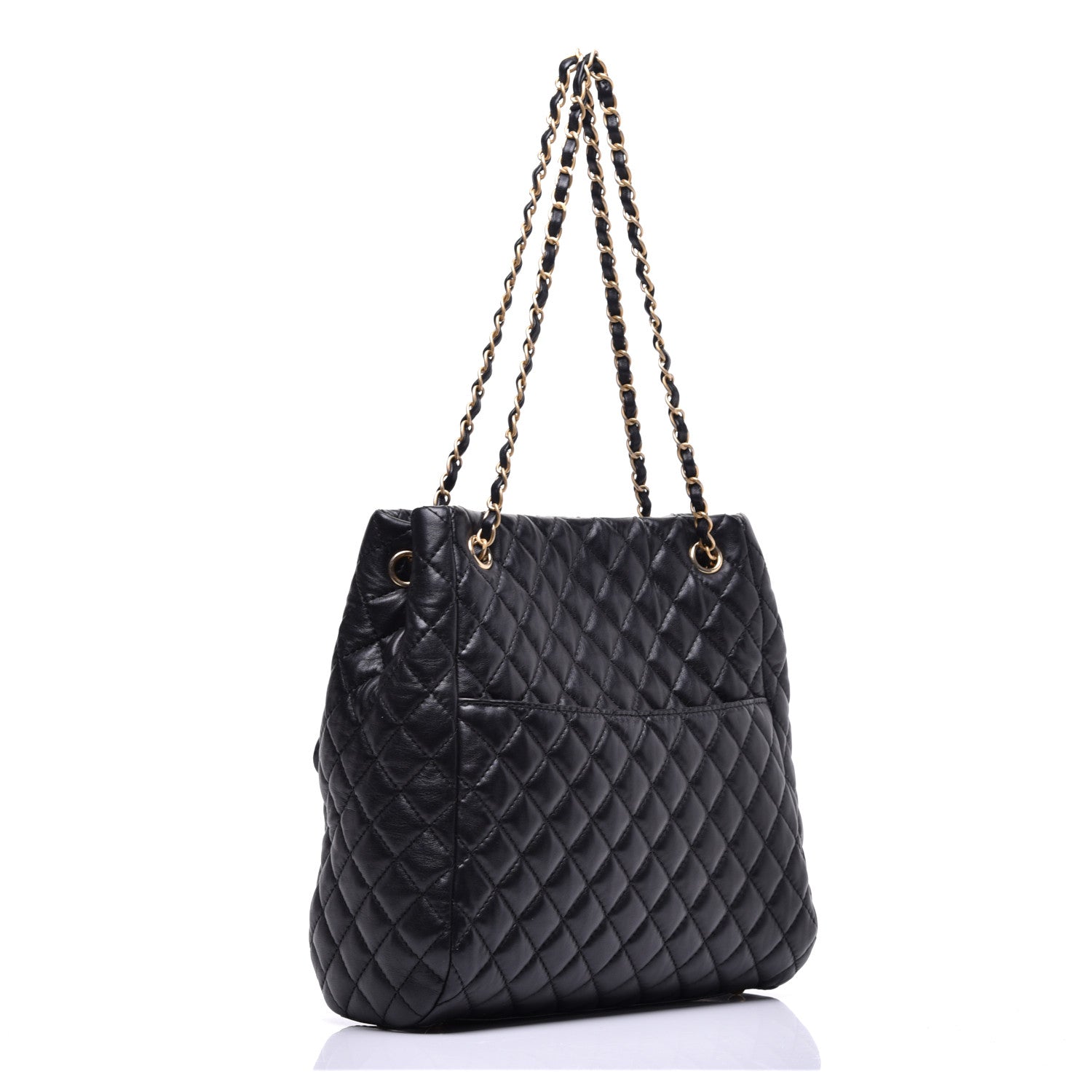 Chanel Lambskin Quilted Large Fluffy CC Shopping Tote Black 3 of 9