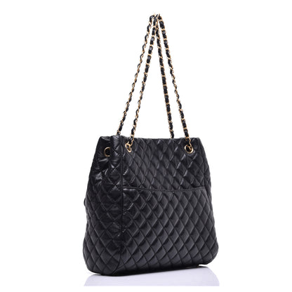 Chanel Lambskin Quilted Large Fluffy CC Shopping Tote Black 3 of 9