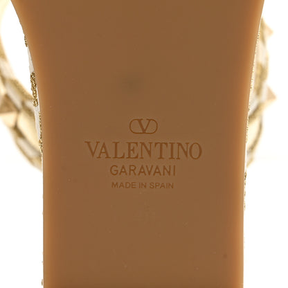 Valentino Garavani Metallic Laminated Nappa Silk Torchon Rockstud Espadrille Wedge 25/90mm Slide Sandals 40 White Platino 7 of 9