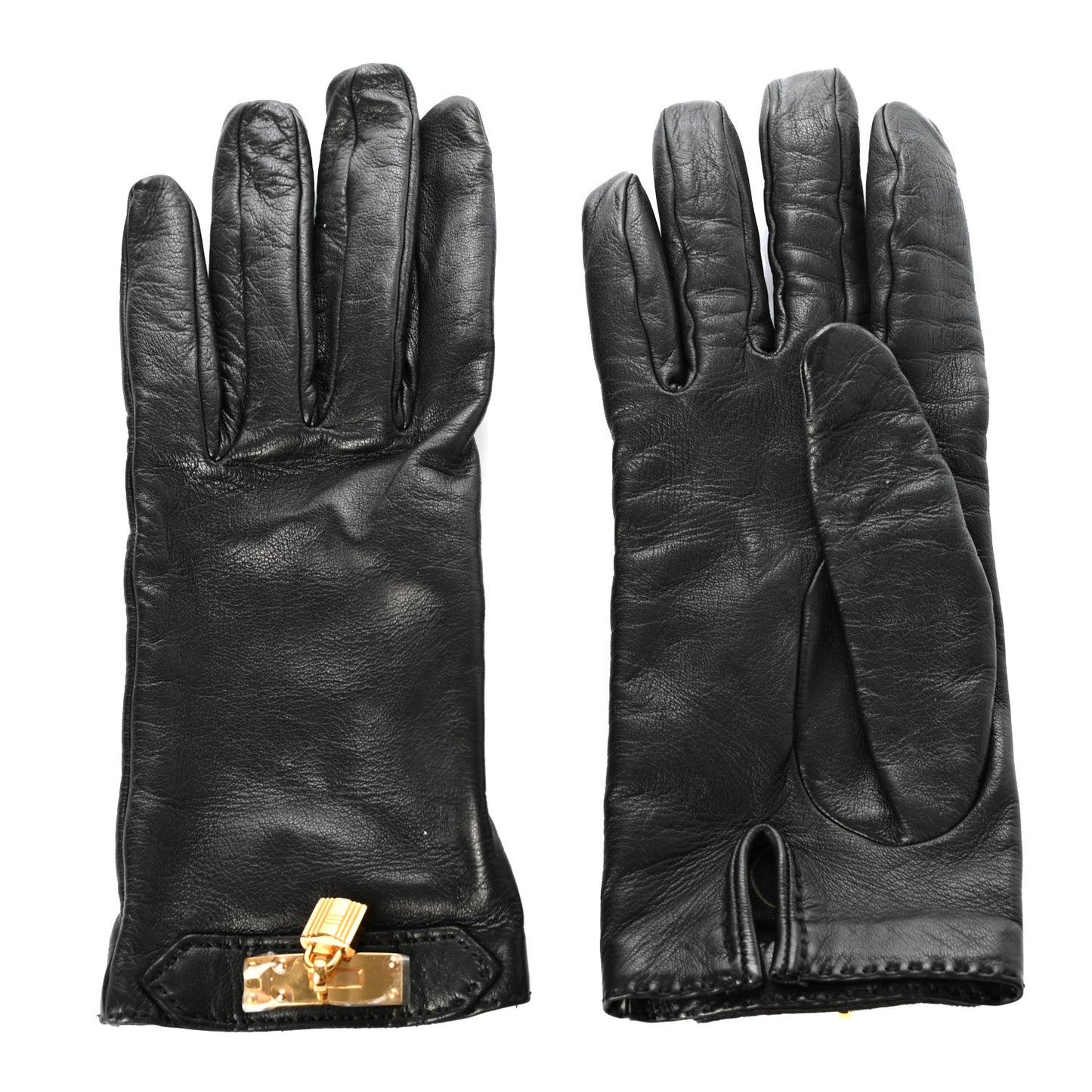 Lambskin Soya Kelly Lock Gloves 7 Black