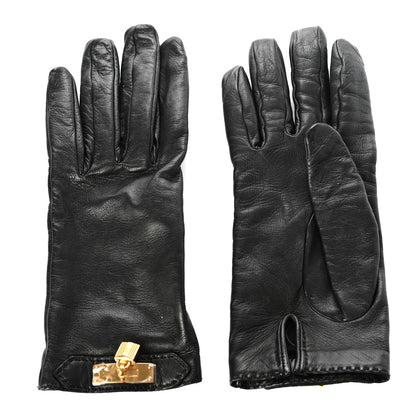 Hermes Lambskin Soya Kelly Lock Gloves 7 Black 3 of 6