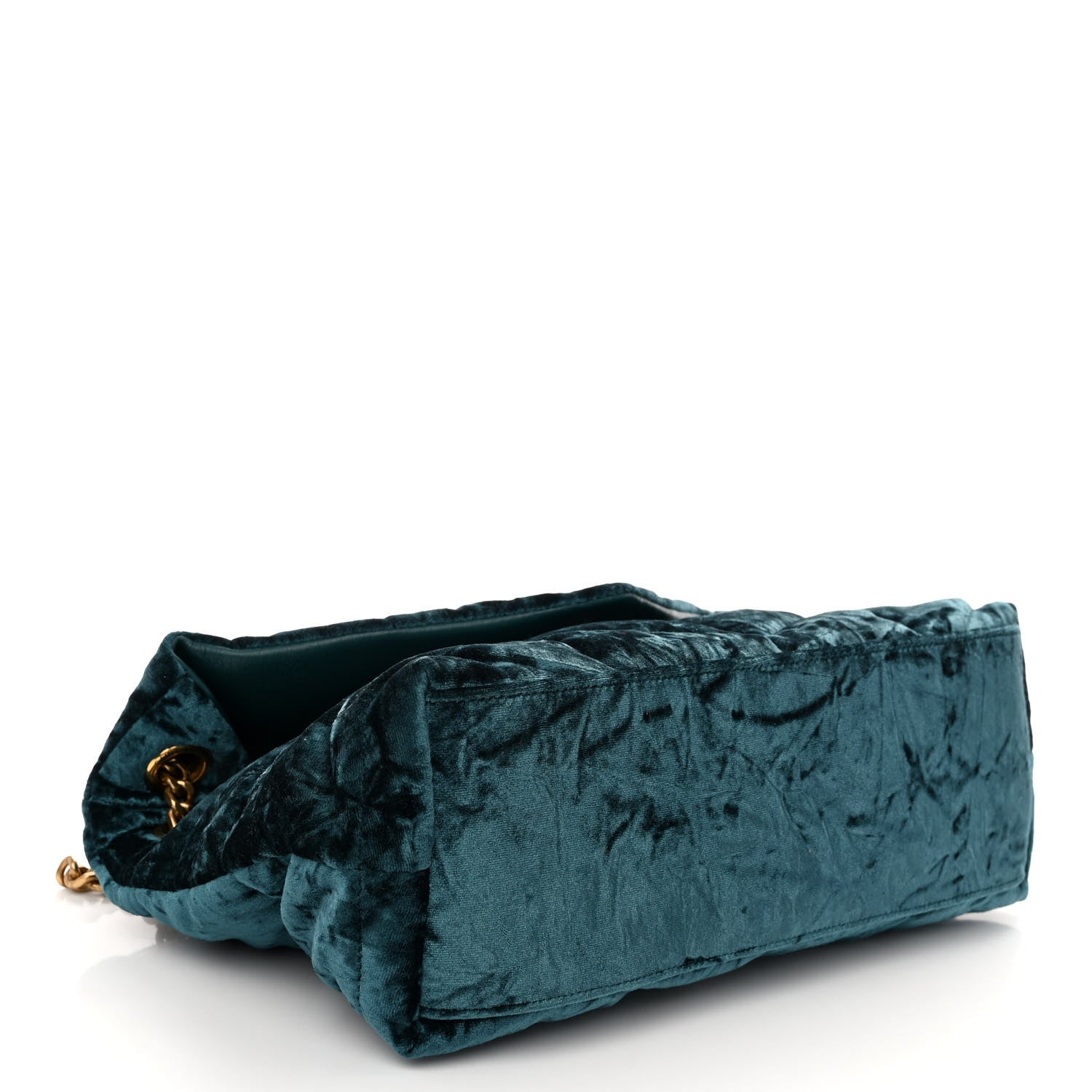 Saint Laurent Crushed Velvet Quilted Small Loulou Puffer Monogram Chain Satchel Emerald 4 of 9