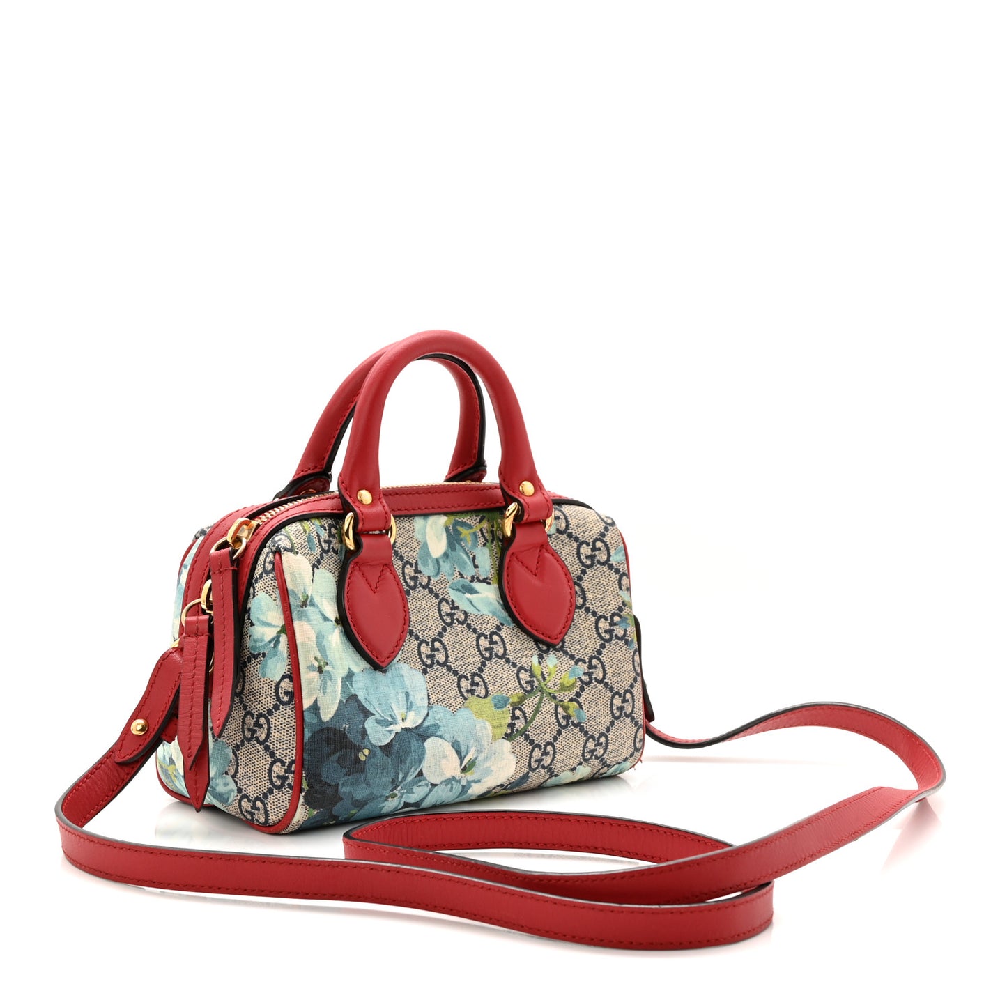 GG Supreme Monogram Blooms Mini Boston Navy Blue Hibiscus