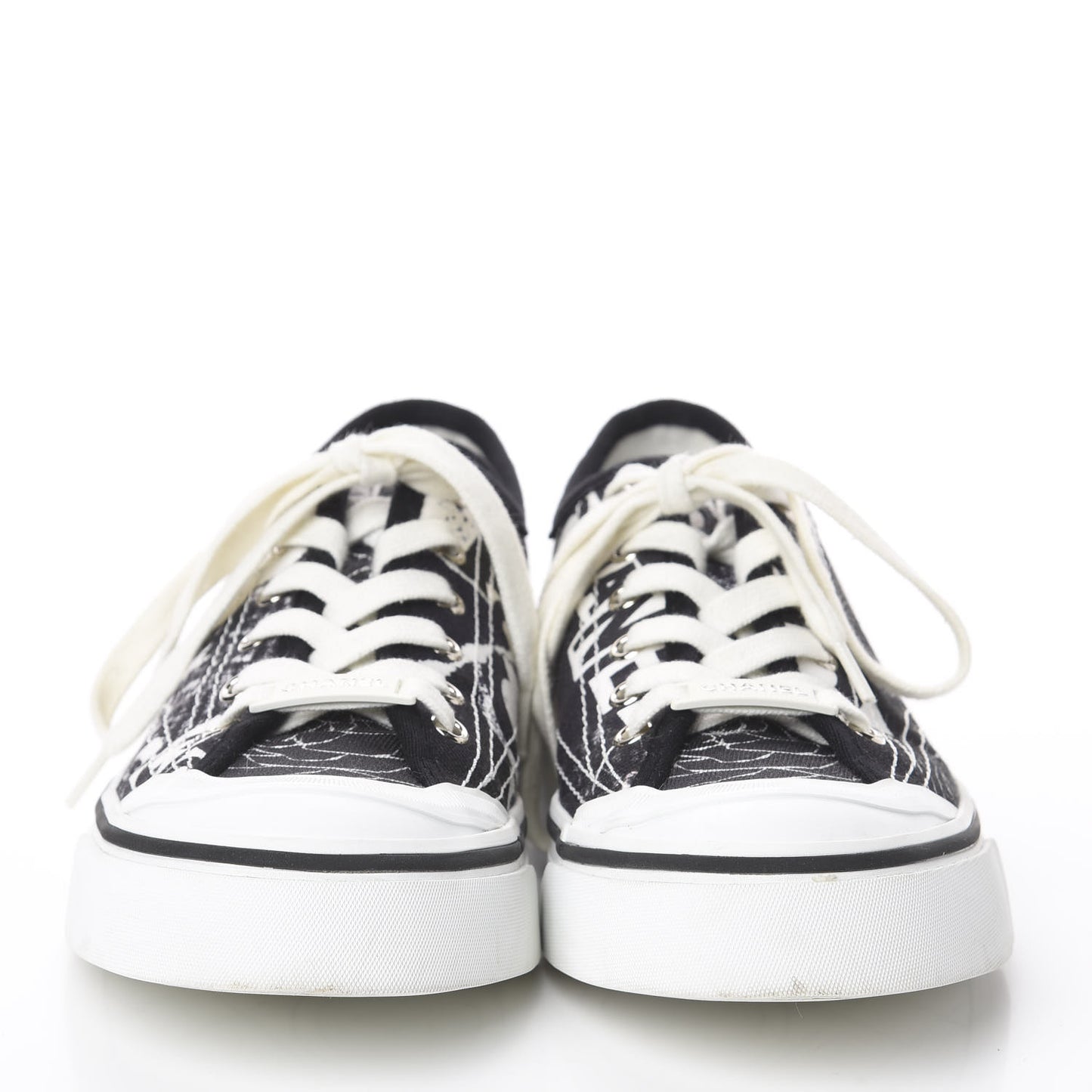 Printed Fabric Low Top Logo Sneakers 38.5 White Black