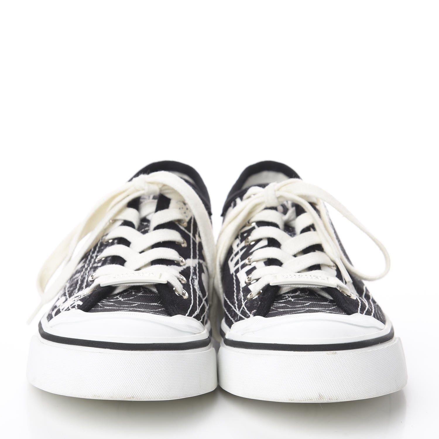 Chanel Printed Fabric Low Top Logo Sneakers 38.5 White Black 2 of 7