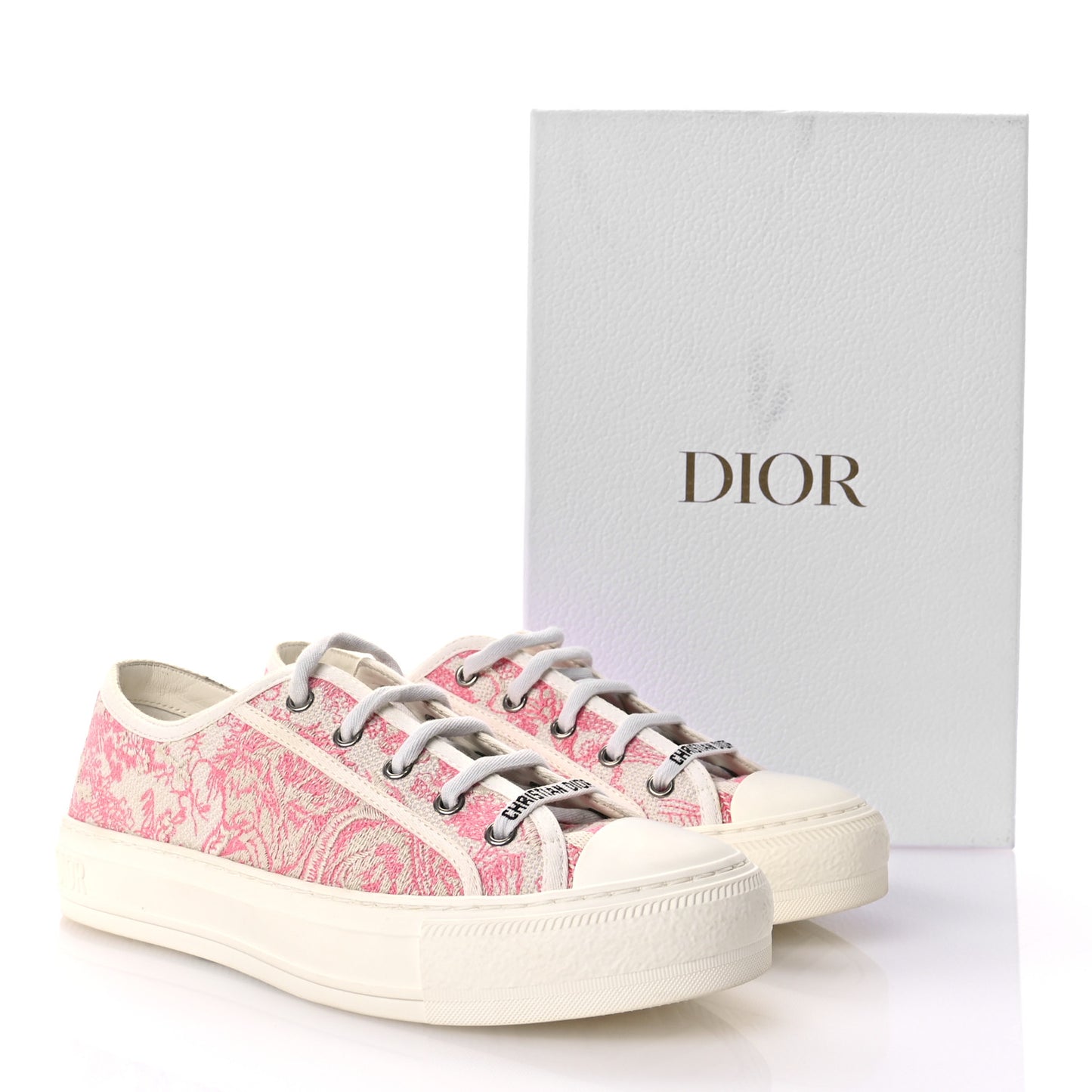 Canvas Toile De Jouy Embroidered Womens Walk'N'Dior Low Top Sneakers 38 Off-White Pink