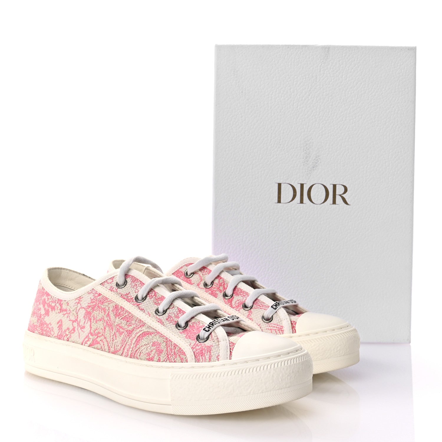 Christian Dior Canvas Toile De Jouy Embroidered Womens Walk'N'Dior Low Top Sneakers 38 Off-White Pink 9 of 9