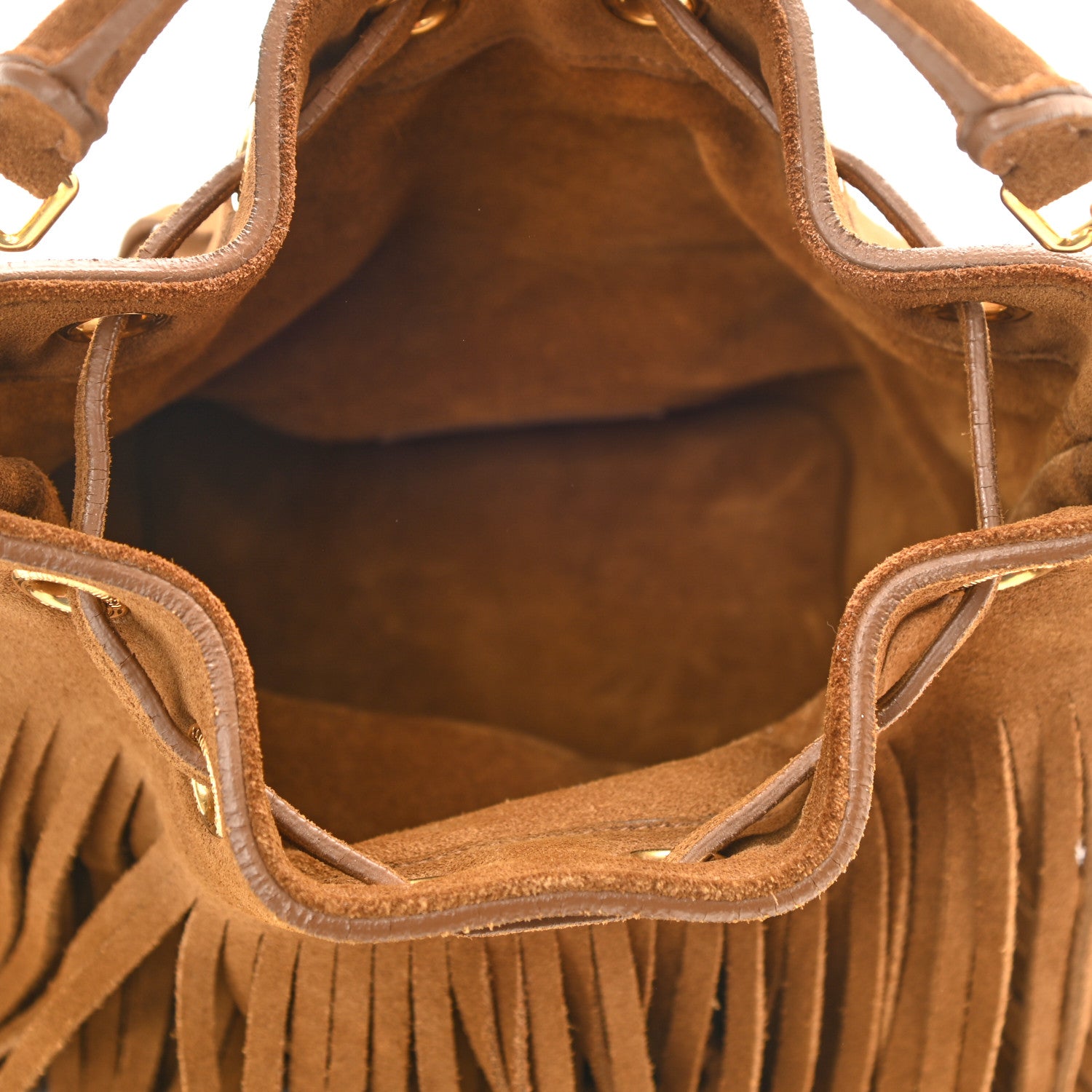 Saint Laurent Suede Calfskin Small Emmanuelle Fringe Bucket Bag Light Ocre 5 of 12