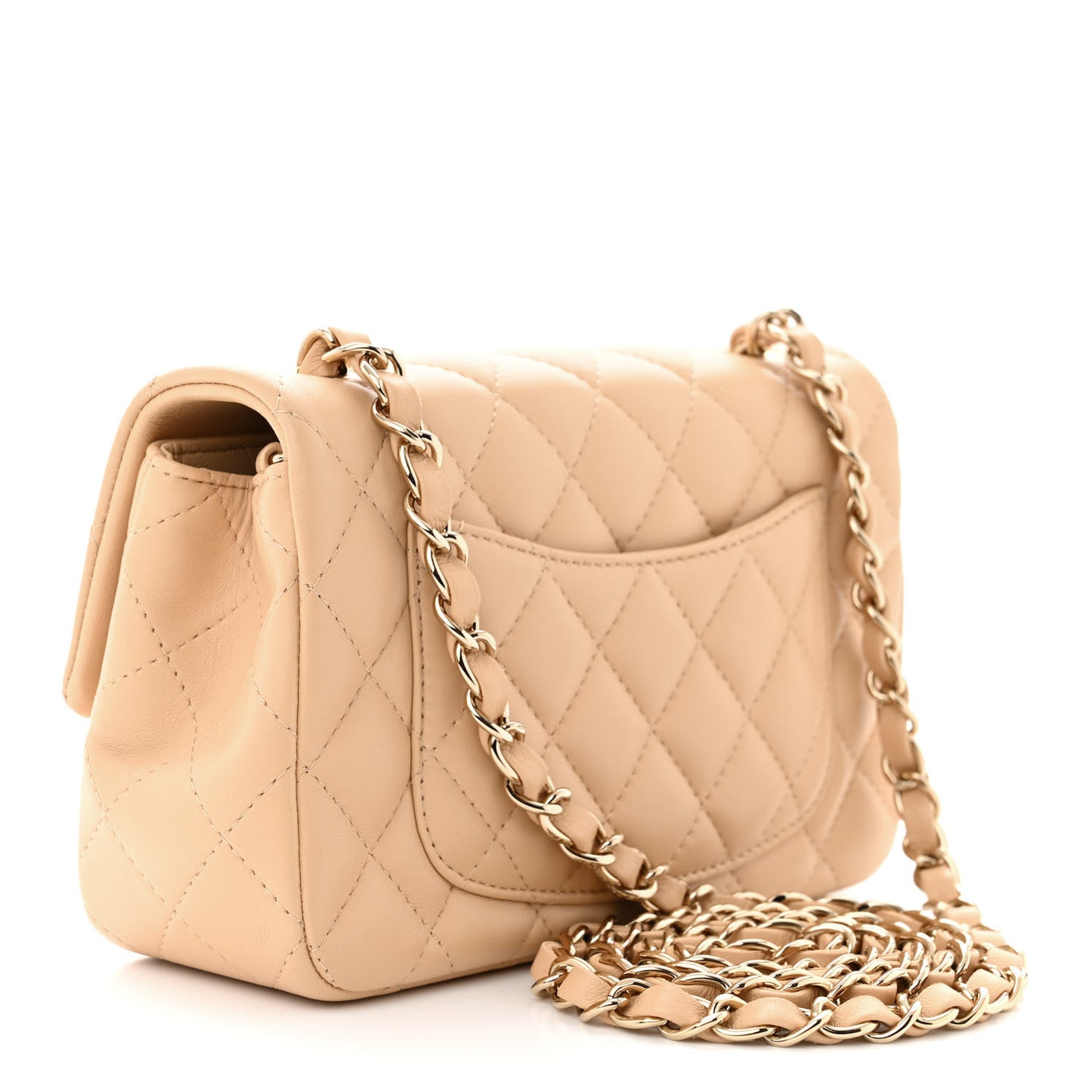 Lambskin Quilted Mini Rectangular Flap Beige