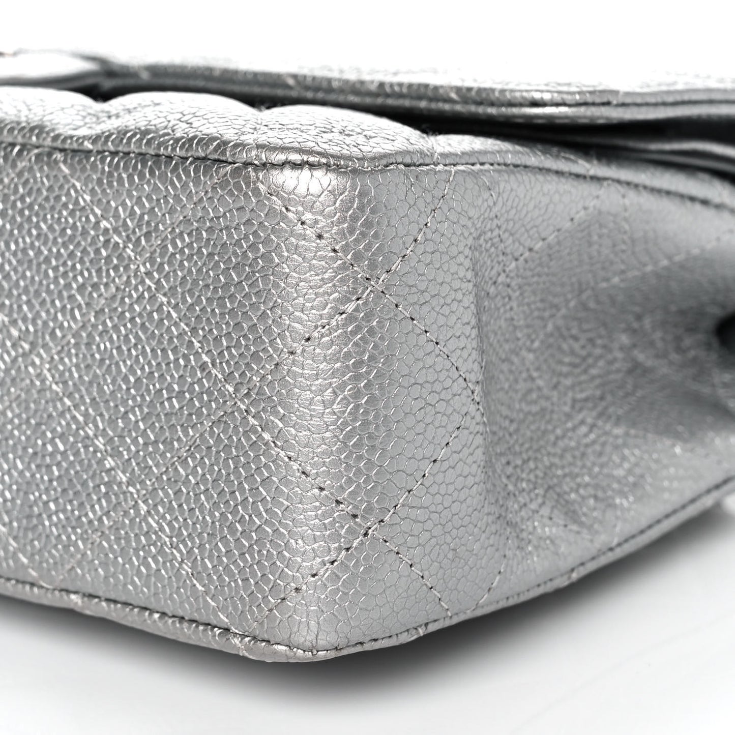 Metallic Caviar Quilted Medium Double Flap Silver